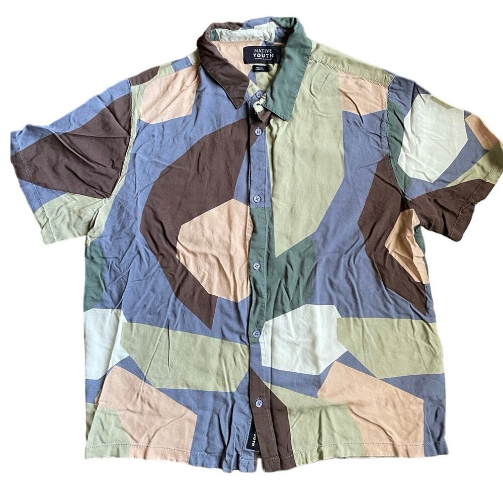 Native Youth Geo Printed Geo Button Down Abstract Shirt xL